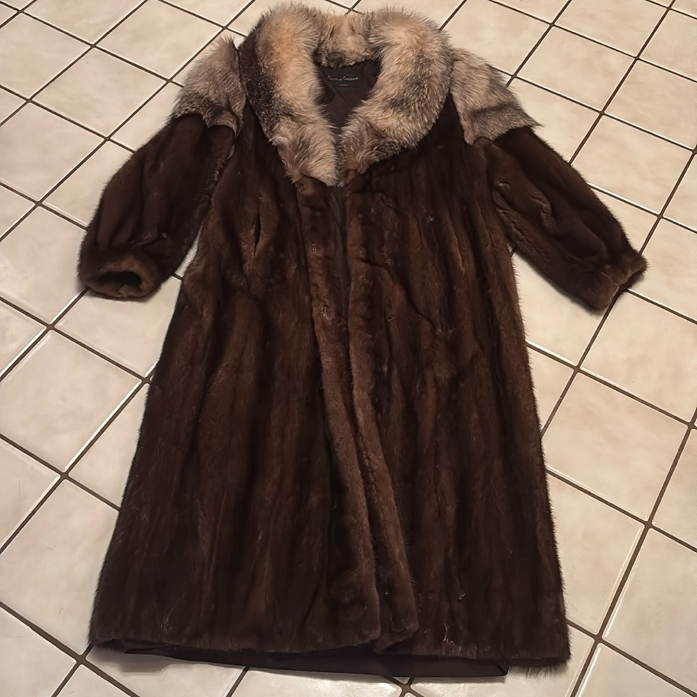 FURS by LISTER full length Mink Jacket with Fox fur trim